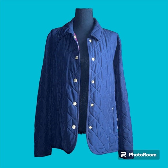Crown & Ivy Long Women’s Sleeve Button Front Quilted Jacket Navy Blue Size L‎ - Picture 6 of 11